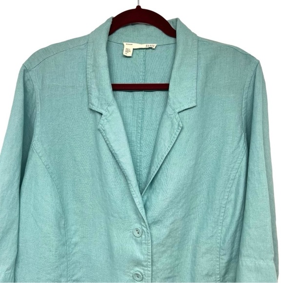 Eileen Fisher Aqua Blue Linen 3/4 Sleeve Button Front Blazer Jacket Women’s 1X - Picture 7 of 11